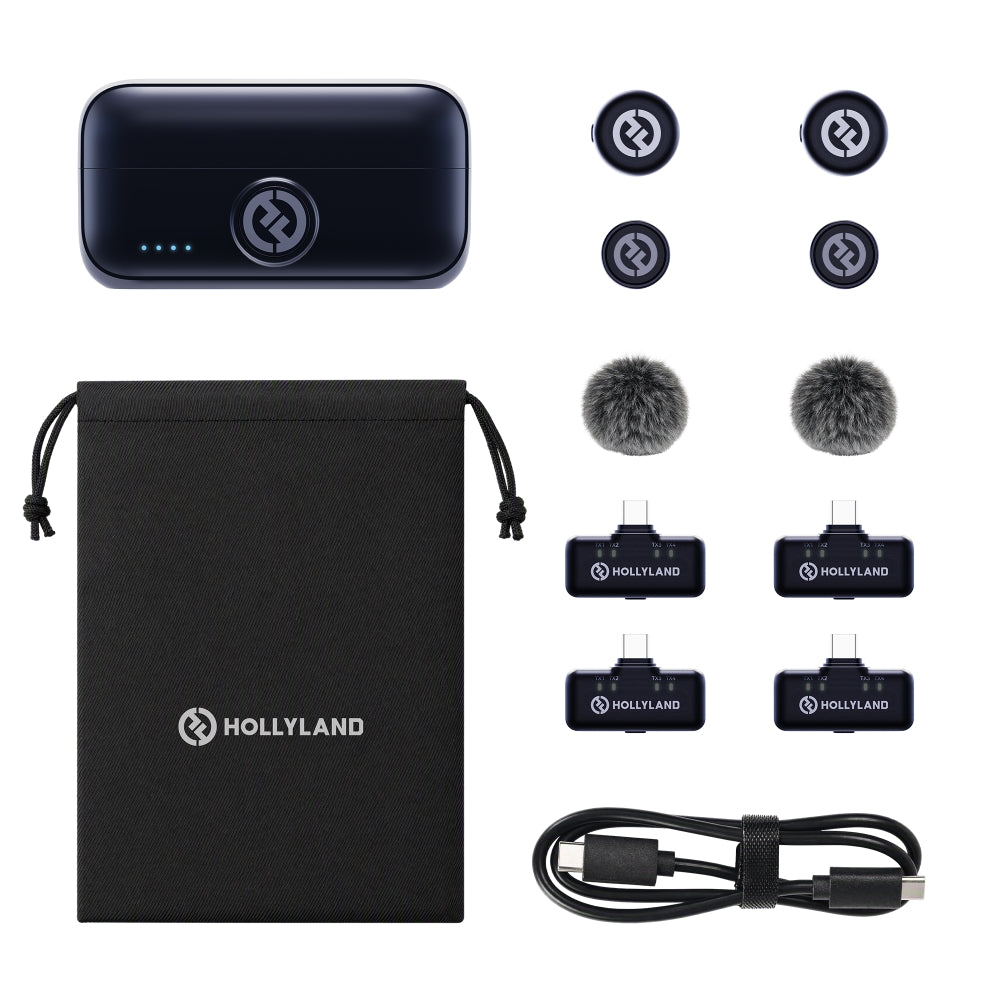 Hollyland LARK M3 Combo 2TX&4RX Wireless Microphone System with 2 Clip-On Mic/Transmitters & 4 USB Receivers | 2.4 GHz