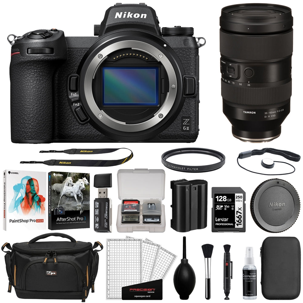 Nikon Z 6II Mirrorless Digital Camera | Body Bundle with Tamron 35-150mm f/2-2.8 Di III VXD Lens + 128GB Memory Card + Corel Photo Bundle + Camera Bag + Cleaning Kit (13 Items)