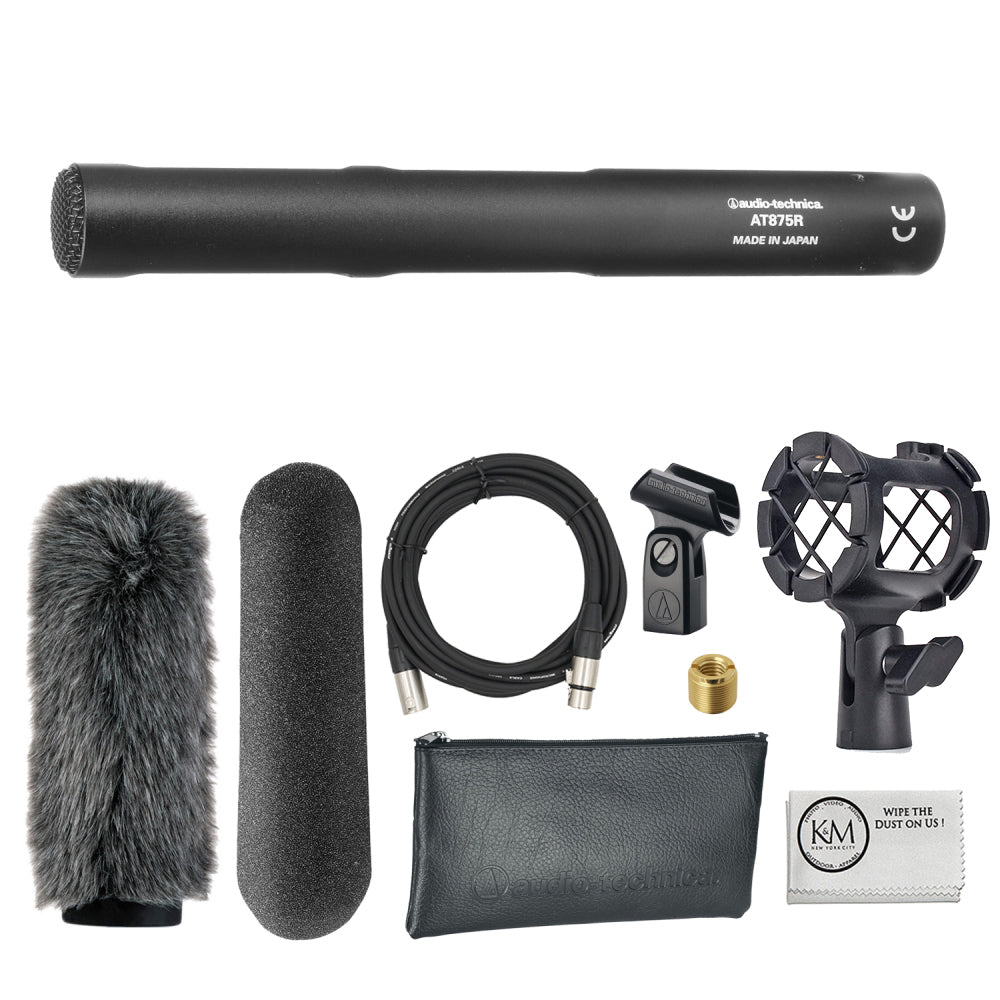 Audio-Technica AT875R Short Shotgun Microphone with Shockmount + Windshield  + 20ft XLR Microphone Cable + Cleaning Cloth (5 Items)