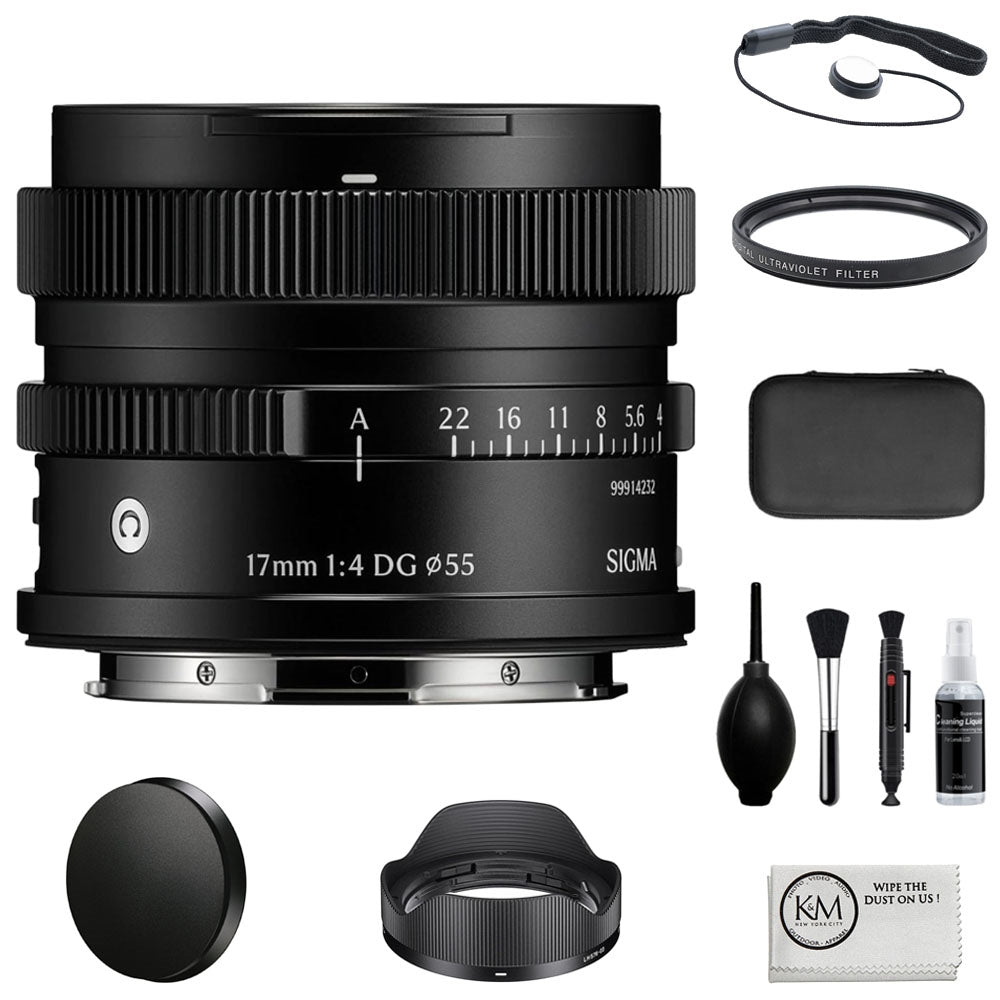 Sigma 17mm f/4 DG Contemporary Lens Compatible with L-Mount (Full Frame) Black Bundle with 55mm UV Filter + Lens Cap Keeper + Cleaning Kit + Cleaning Cloth (5 Items)