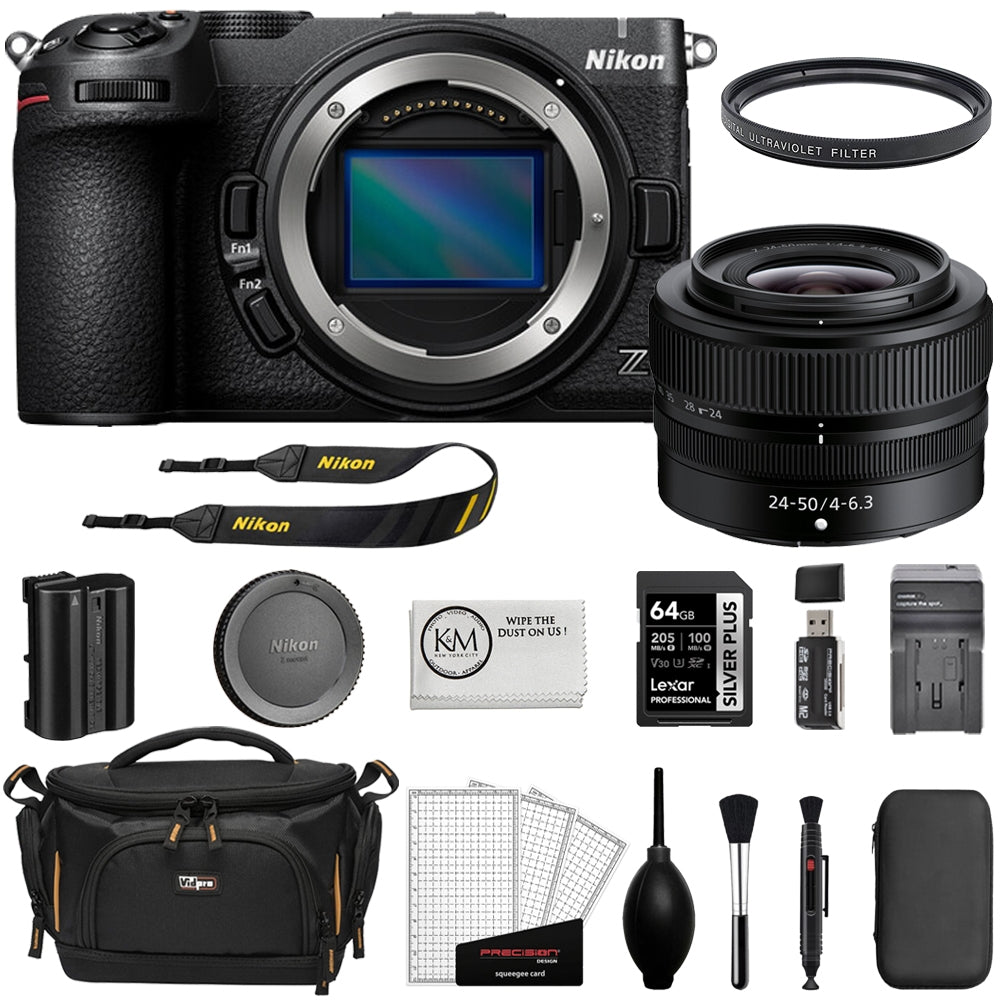Nikon Z5 IIC Mirrorless Camera (Black) with 24-50mm f/4-6.3 Lens Bundle with 64GB Memory Card + Cleaning Kit + SD Card Reader + Screen Protector + Camera Bag + K&M Microfiber Cloth