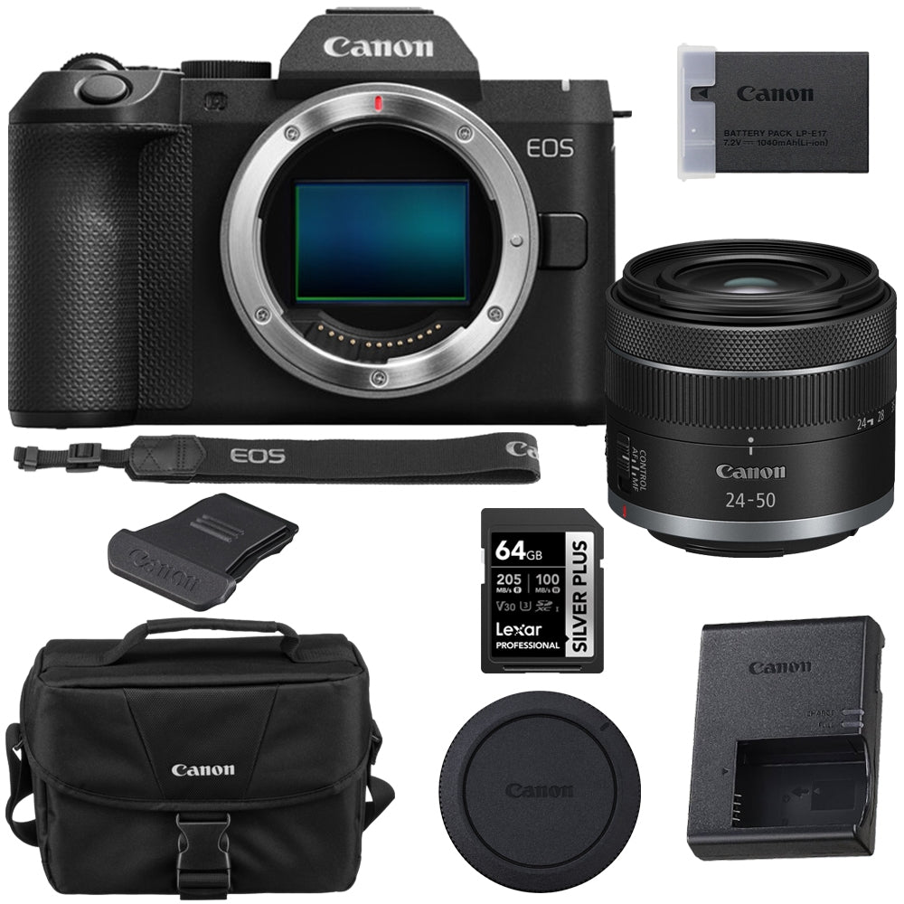 Canon R8 MK II Mirrorless Camera with 24-50mm f/4.5-6.3 IS STM Lens with 64GB Memory Card + 200ES Shoulder Bag