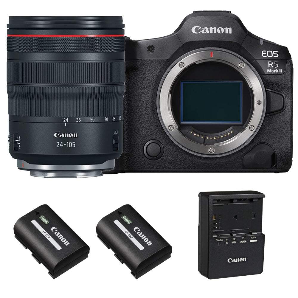 Canon EOS R5 Mark II Mirrorless Camera with 24-105mm f/4 Lens with Canon LP-E6P Lithium-Ion Battery