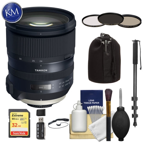 Tamron SP 24-70mm f/2.8 Di VC USD G2 Lens for Nikon F with 32GB SD Card, Filter Set, Cleaning Kit, Lens Pouch & Deluxe Bundle