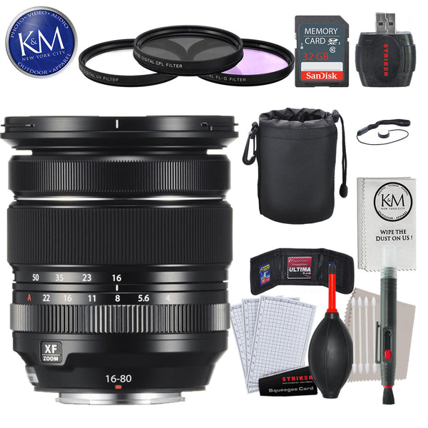 FUJIFILM XF 16-80mm f/4 R OIS WR Lens with Advance Striker Bundle: Includes – SD Card Reader, 3pc Filter Set, Cleaning Kit, and Lens Pouch.