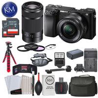 Sony Alpha a6100 Mirrorless Digital Camera with 16-50mm and 55-210mm Lenses and Striker Deluxe Bundle with 12” Tripod