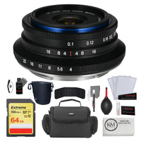 Laowa Venus Optics 10mm f/4 Cookie Lens |Sony E |Black + 64GB Memory Card + Vivitar Camera Bag + Keep Co. Lens Pouch | Medium + K&M Camera Cleaning Cloth + Striker Photo Kit (11 Pieces) Bundle