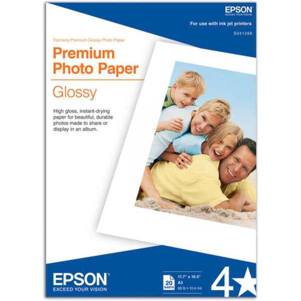 Epson Premium Photo Paper Glossy | A3 11.7 x 16.5", 20 Sheets