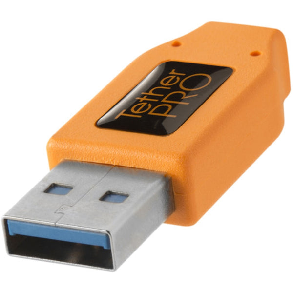 Tether Tools TetherPro SuperSpeed USB 3.0 Male A to Male B Cable | 15', High-Visibility Orange