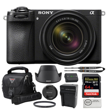 Sony a6700 Mirrorless Camera with 18-135mm Lens Bundled with 55mm UV Glass Filter + 64GB Memory Card + Camera Case with Rain Cover + Microfiber Cleaning Cloth + Charger for Sony NP-FZ100 (6 items)