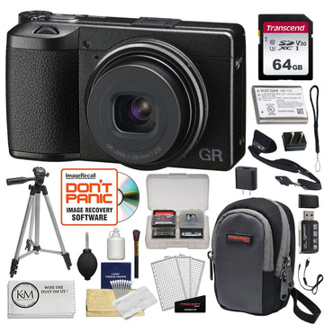 Ricoh GR IIIx Digital Camera + 64GB Memory Card + Tripod + Camera Case + Sling Camera Strap + Memory Card Reader +Memory Card Case  + Screen Protectors + Digital Image Recovery Software + Cleaning Cloth