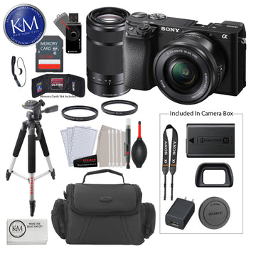 Sony Alpha a6100 Mirrorless Digital Camera with 16-50mm Lens and 55-210mm Lenses + 32 GB Card + 50 Inch Tripod + Cleaning Kit + Gadget Bag