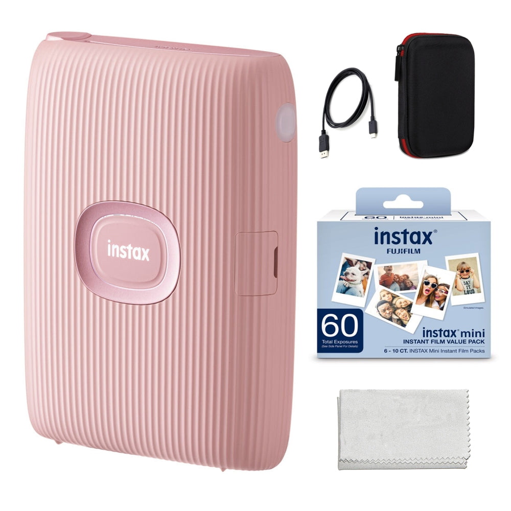 FUJIFILM INSTAX MINI LINK 2 Smartphone Printer | Soft Pink + FUJIFILM  INSTAX Mini Instant Film (60 Exposures) |3 Pack + Keep Accessories CO. -  Hard 
