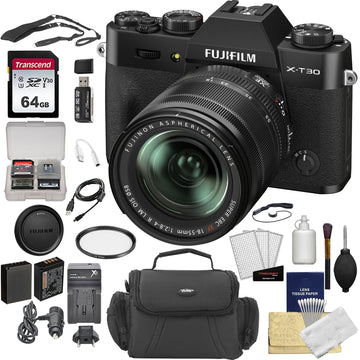 FUJIFILM X-T30 II Mirrorless Digital Camera with 18-55mm Lens | Black + 52mm Filter + Cleaning Kit + Memory Card and Case + Screen Protectors + Camera Case + Memory Card Reader + Lens Cap Keeper + Spare Battery and Charger Bundle