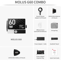 Zhiyun MOLUS G60 Bi-Color Mini COB Monolight | Combo Kit