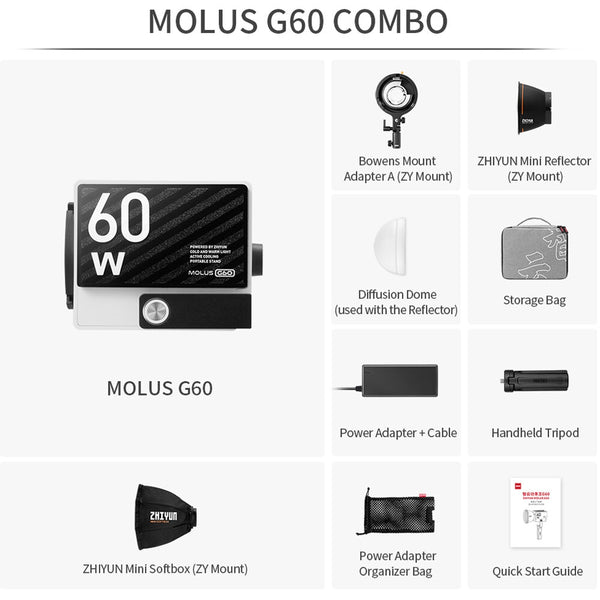 Zhiyun MOLUS G60 Bi-Color Mini COB Monolight | Combo Kit