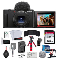 Sony ZV-1 II Digital Camera | Black Bundled with NP-BX1 Battery + 12" Tripod + Battery Charger + 64GB Memory Card + Cleaning Cloth + Micro Microphone + Photo Starter Kit (11 Pieces) (8 Items)
