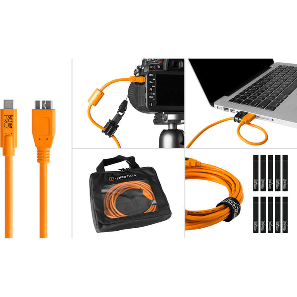 Tether Tools Starter Tethering Kit with USB 3.0 Type-C to Micro-B Cable | 15', Orange