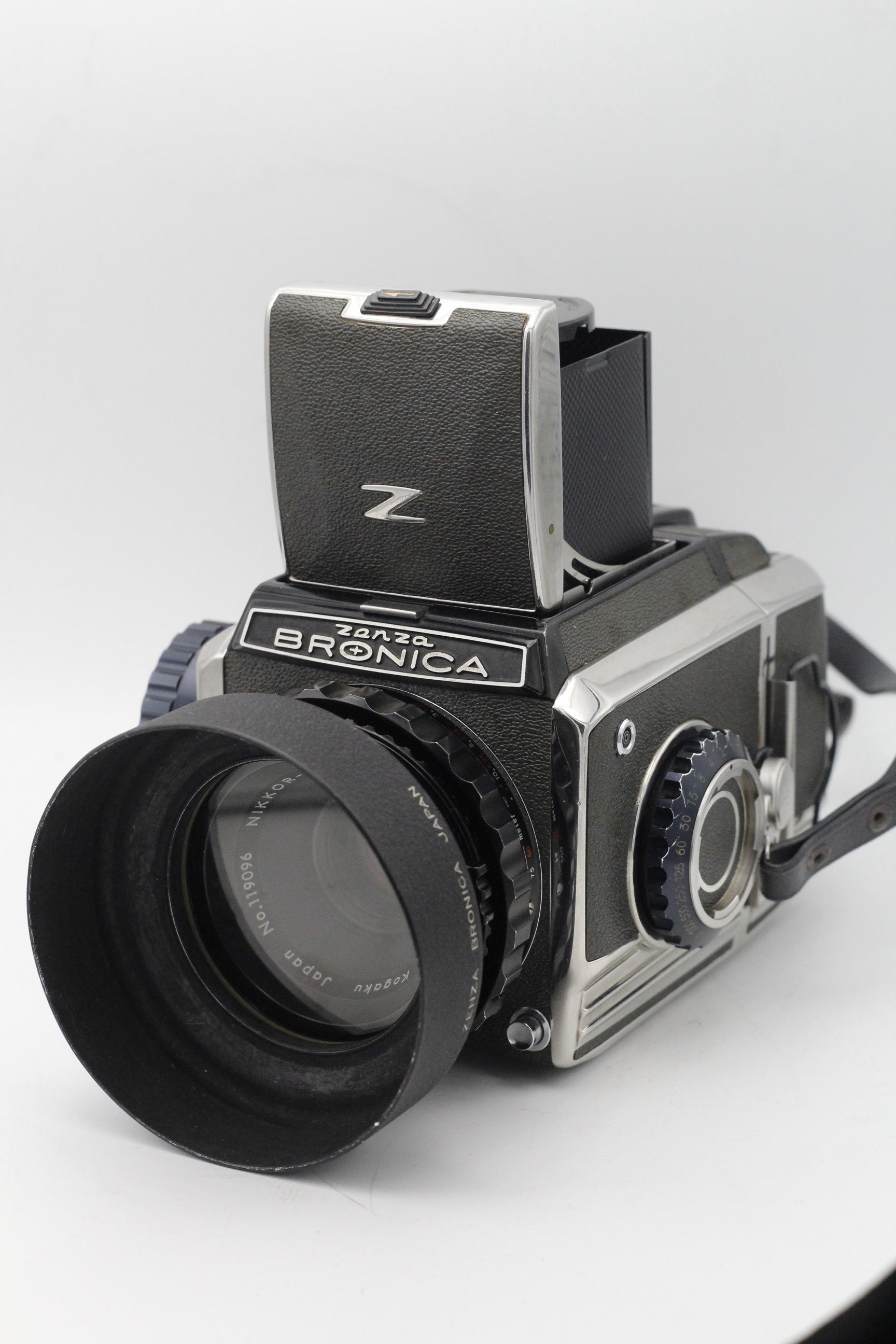 Used Bronica Zenza S2 with 120 film back and Nikkor-P 75mm f/2.8 lens with Metal Lens Hood - Used Very Good