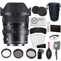 Sigma 20mm f/2 DG DN Contemporary Lens for Sony E + Lens Pouch | Large + Cleaning cloth + Photo Starter Kit + 3-Piece Filter Set (62mm UV/CPL/ND8)  Bundle