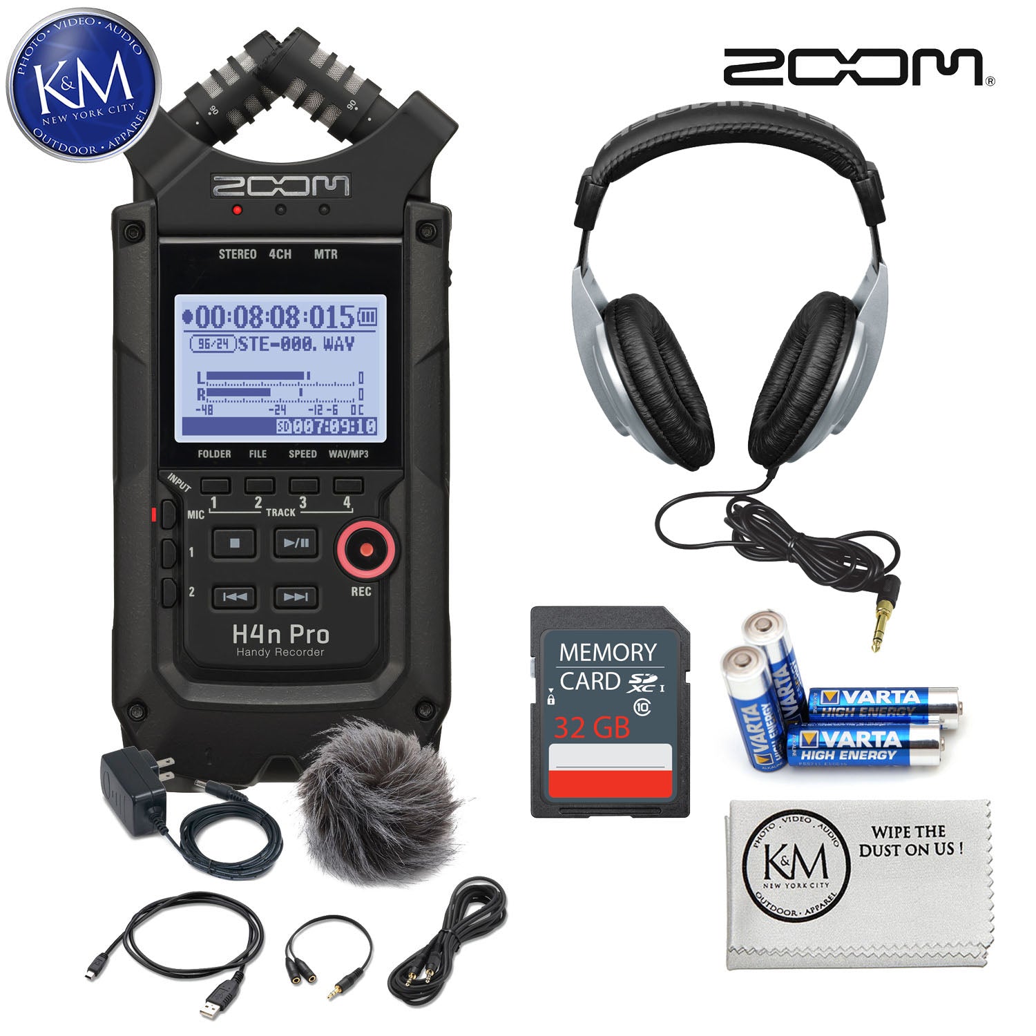 Zoom H4n 4-Channel Recorder (Black) w/ 32GB SD Card, Head | K&M Camera