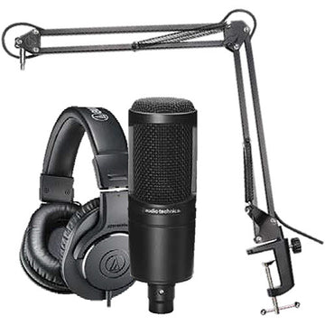 Audio Technica AT2020PK Streaming/Podcasting Pack with Pop Filter and USB Audio Interface: Includes – AT2020 Microphone, ATH-M20x Headphones and Adjustable Studio Boom Arm
