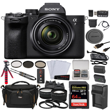 Sony Alpha a7 IV Mirrorless Digital Camera |28-70mm Lens +  Wireless Infrared Remote Control + Battery Charger + Spare Battery + 2.5x Telephoto & .45x Wide-Angle Lenses + Camera Case + Screen Protectors + HDMI to Micro-HDMI Cable +Memory Card Bundle