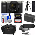 Sony Alpha a7C Mirrorless Digital Camera with 28-60mm Lens (Silver) with 64GB Memory Card, Condenser Microphone, Extra Battery, Tripod, Camera Bag & Cleaning Kit