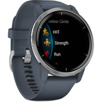 Garmin Venu 2 GPS Smartwatch | Silver Stainless Steel Bezel, Granite Blue Case, Silicone Band