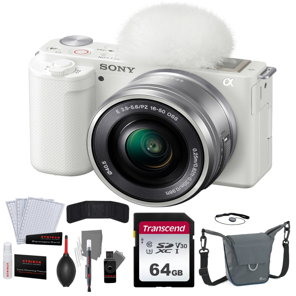 Sony ZV-E10 Mirrorless Camera with 16-50mm Lens, White + Lowepro Camer