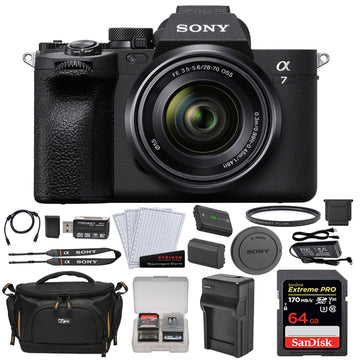 Sony Alpha a7 IV Mirrorless Digital Camera with 28-70mm Lens + 64GB Memory Card + NP-FZ100 Battery +K&M Battery Charger + Camera Case  + Universal LCD Screen Protectors + Memory Card Reader + Memory Card Case + 55mm UV Glass Filter Bundle