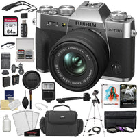 FUJIFILM X-T30 II Mirrorless Digital Camera | 15-45mm Lens | Silver + Filters + Cleaning Kit + Tripod +Card and Case + Screen Protectors + Camera Case + Memory Card Reader + Cap Keeper + Battery and Charger+ Photo Bundle+ Flash w/ Bracket Bundle
