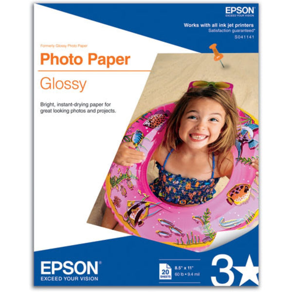Epson Glossy Photo Paper for Inkjet | 8.5x11" (Letter),  20 Sheets