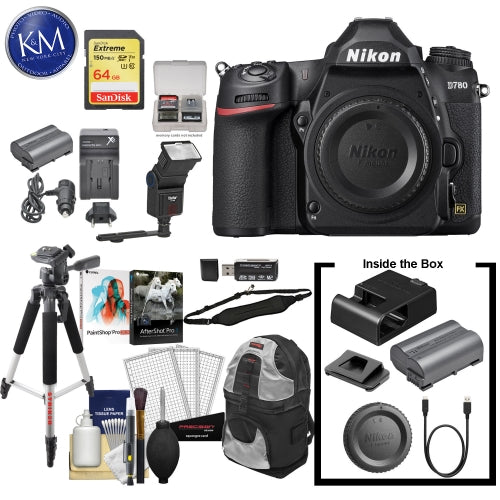 Nikon D780 DSLR Camera (Body) with 64GB Extreme SD Card, 6Pc Cleaning Kit, Large Tripod, Sling Backpack & Premium Bundle