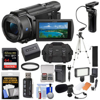 Sony Handycam FDR-AX53 Wi-Fi 4K Ultra HD Video Camera Camcorder + GP-VPT1 Grip + 64GB Card + Tripod + Battery & Charger + LED Light + Mic + Case + Cleaning Kit