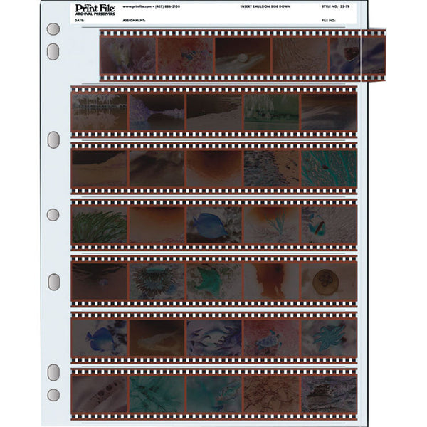 Print File 35mm Size Archival Storage Pages for Negatives | 7-Strips of 5-Frames - 100 Pack