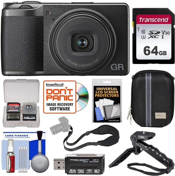 Ricoh GR III APS-C Wi-Fi Digital Camera with 64GB Card + Case + Shooting Grip Tripod + Strap + Reader + Kit