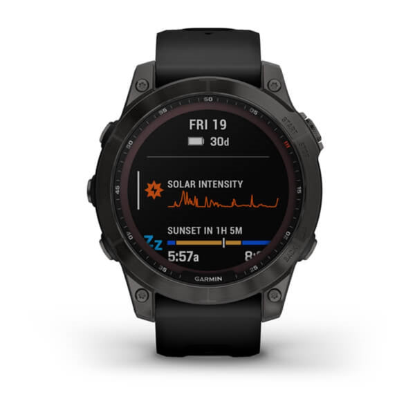 Garmin fenix 7 Sapphire Solar GPS Watch | Carbon Gray DLC Titanium with Black Band