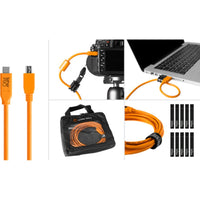 Tether Tools Starter Tethering Kit with USB 2.0 Type-C to Mini-B 5-Pin Cable | 15', Orange