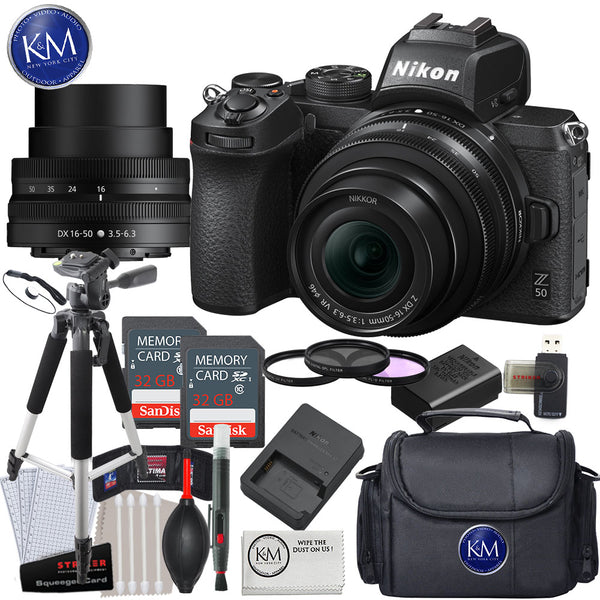 Nikon Z 50 Mirrorless Digital Camera with 16-50mm Lens and Advanced Striker Bundle: Includes: 2 x Memory Cards, Large Tripod, Cleaning Kit, and Large Camera Bag