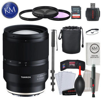 Tamron 17-28mm f/2.8 Di III RXD Lens for Sony E with Advance Striker Bundle: Includes – SD Card Reader, 3pc Filter Set, Cleaning Kit, Large Monopod, and Lens Pouch.