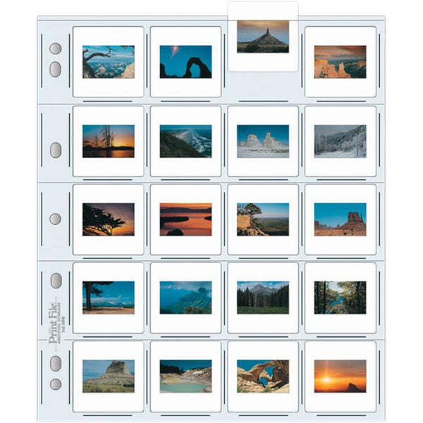 Print File 35mm Size Top-Load Archival Storage Pages for Slides | Holds 20 Slides (Hanger or Binder) - 100 Pack