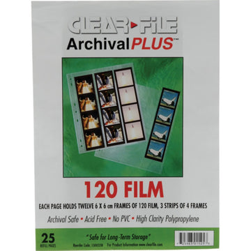 ClearFile Archival Plus Negative Page, 6x6cm (120), 3-Strips of 4-Frames (Horizontal) | 25 Pack