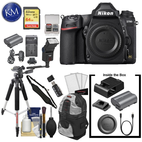 Nikon D780 DSLR Camera (Body) with 64GB Extreme SD Card, 6Pc Cleaning Kit, Large Tripod, Sling Backpack & Deluxe Bundle