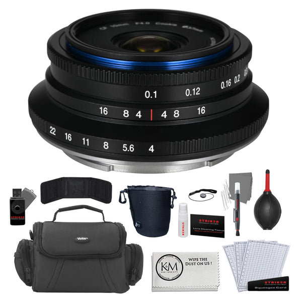 Laowa Venus Optics 10mm f/4 Cookie Lens for Canon RF | Black + Vivitar Camera Bag + Keep Co. Lens Pouch | Medium + K&M Camera Cleaning Cloth + Striker Photo Kit (11 Pieces) Bundle