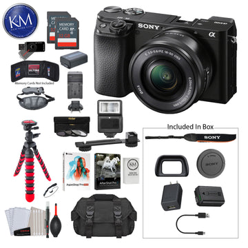 Sony Alpha a6100 Mirrorless Digital Camera with 16-50mm Lens with Premium Bundle: Includes – Tripod, Flash, Lens Filters, and Corel Software