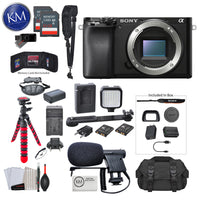 Sony Alpha a6100 Mirrorless Digital Camera (Body Only) with Video Bundle: Includes – 12 Inch Tripod, Flash, and Microphone