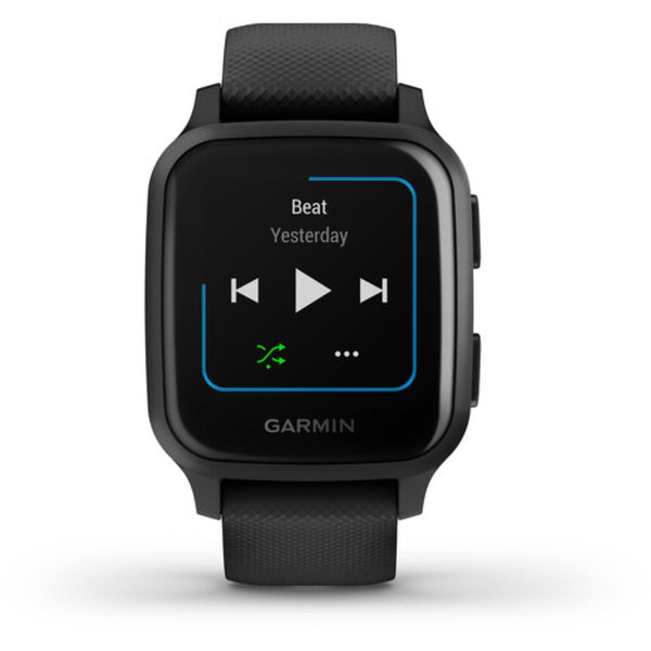 Garmin Venu Sq Music Edition GPS Smartwatch | Slate Aluminum Bezel, Black Case, Silicone Band