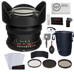 Rokinon 14mm T3.1 Cine ED AS IF UMC Lens for Sony A Mount + Lens Pouch Medium + Photo Starter Kit + Cleaning Cloth Bundle