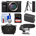 Sony Alpha a7C Mirrorless Digital Camera | Body Only, Black - with 64GB Memory Card, Condenser Microphone, Extra Battery, Tripod, Camera Bag & Cleaning Kit